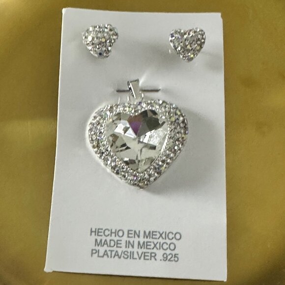 Silver 925 Heart Earrings & Pendant Jewelry Handmade - Picture 5 of 7